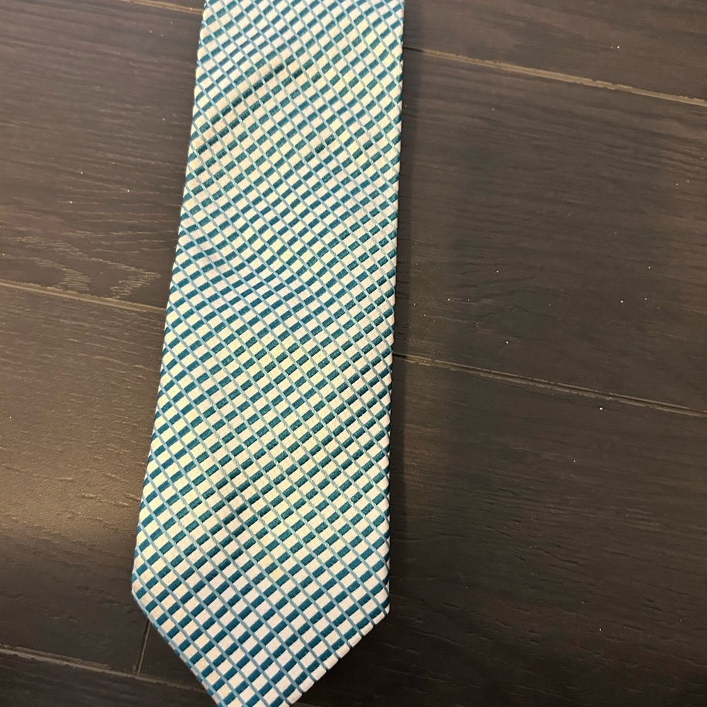 Mexx Men’s Tie | Teal & White Geometric Pattern | Classic Silk Look - Picture 3 of 4